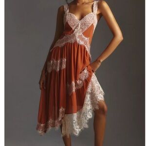 Anthropologie Sleeveless Asymmetrical Lace Midi Dress 4-6